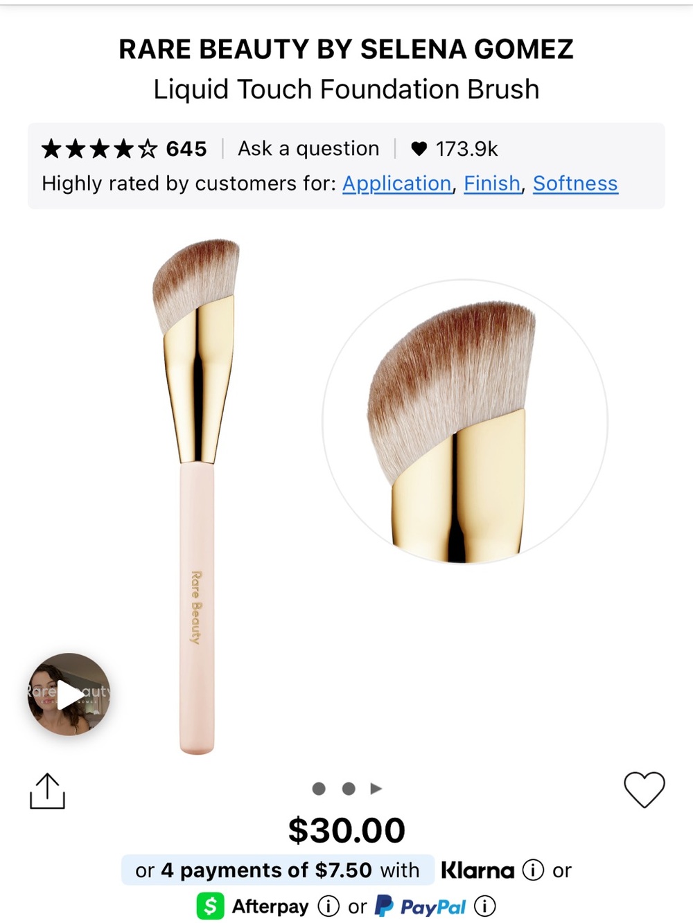 Brand New Rare Beauty Pink and Gold Angled Liquid Foundation Brush